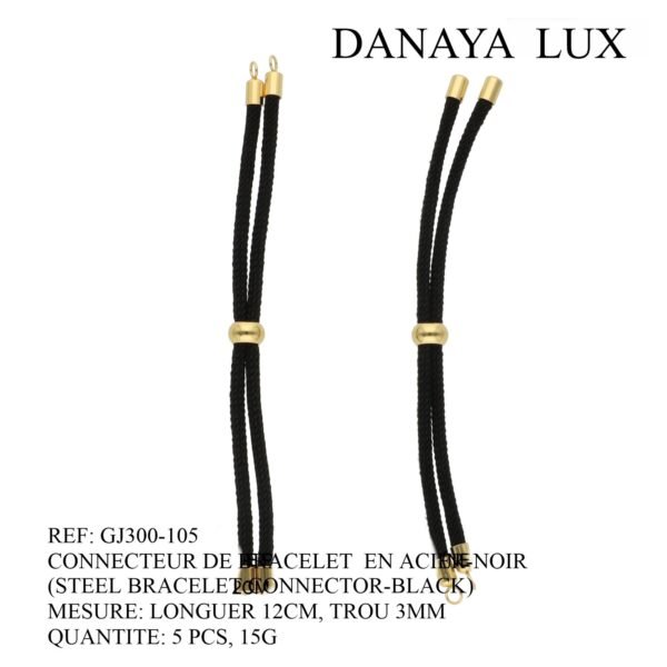 CONNECTEUR DE BRACELET EN ACIER NOIR, LONG 12CM, QUANTITE.: 5U