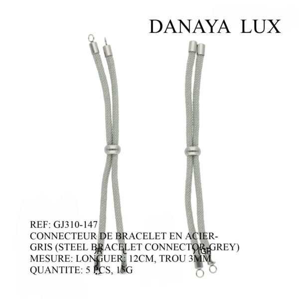 CONNECTEUR DE BRACELET EN ACIER GRIS, LONG 12CM, QUANTITE.: 5U